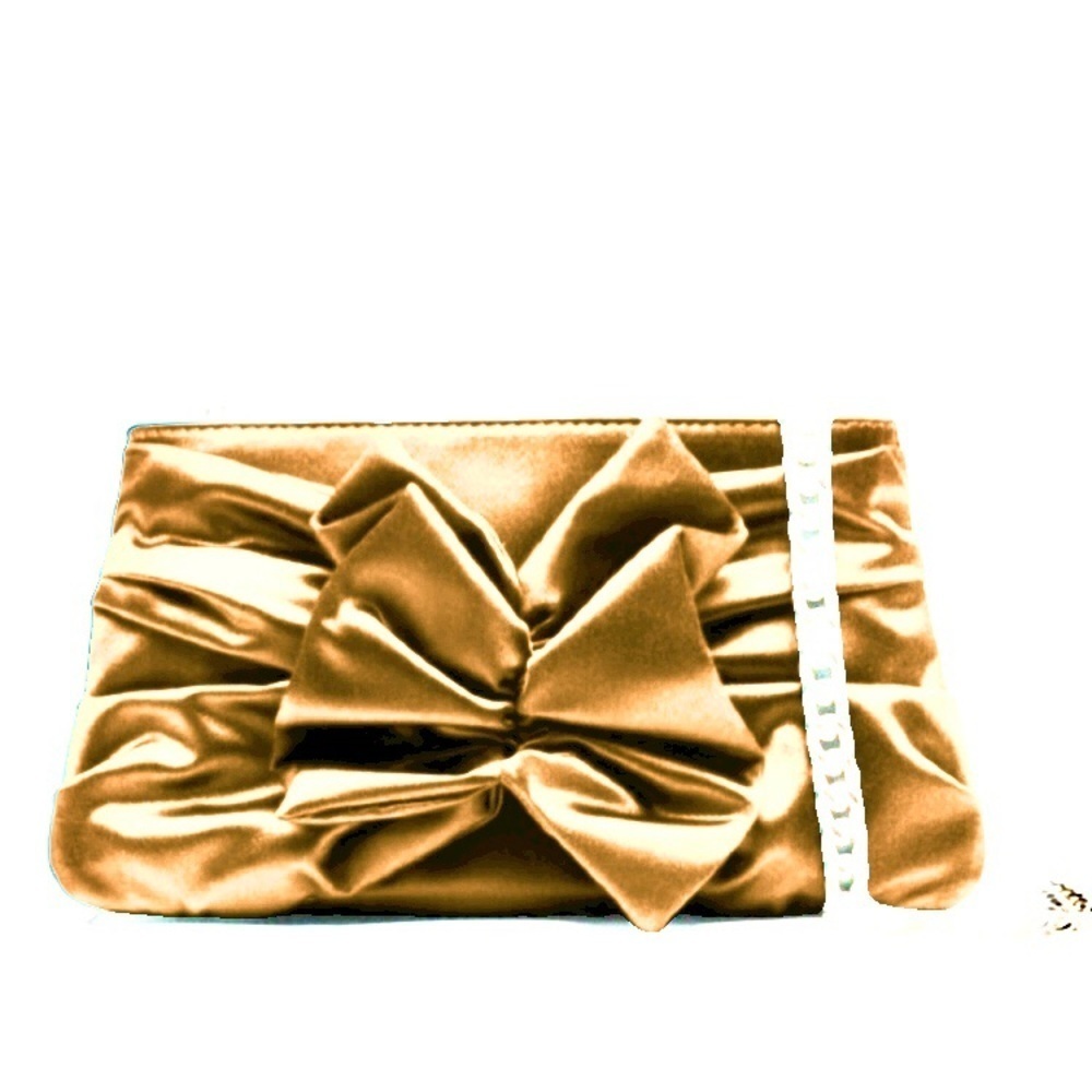 NWT ALBERTA FERRETTI Satin Maxi Bow Clutch Bag in Gold - RARE!